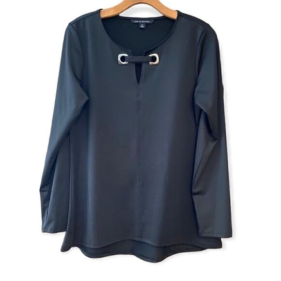 Zac & Rachel Sz S Black Gold Accent Relaxed Fit Workwear Blouse - Picture 1 of 8